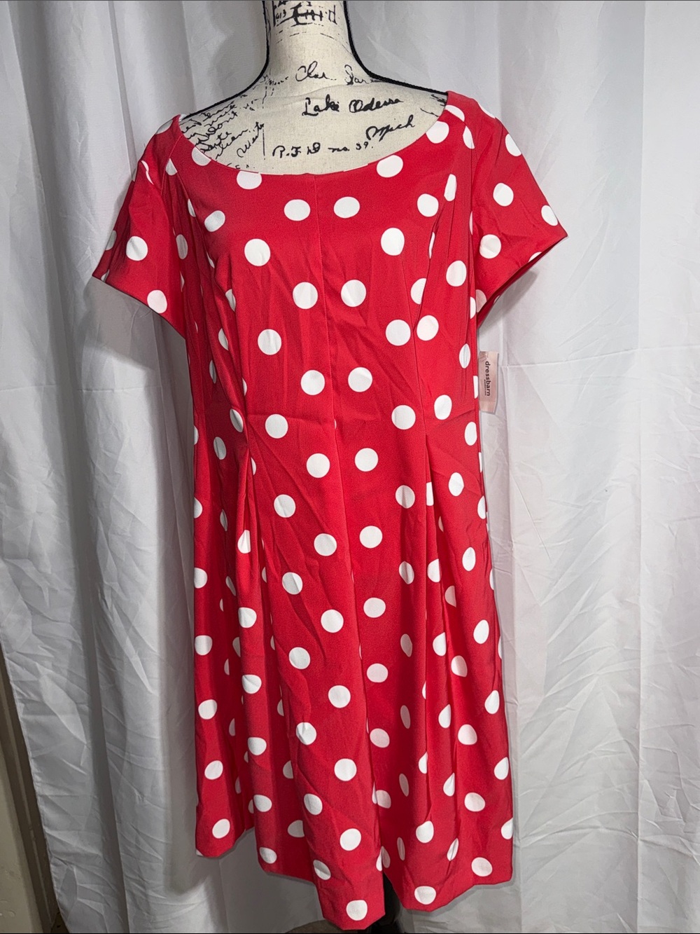 Dressbarn Hot Pink and White Polka Dot Scoop Neck Dress